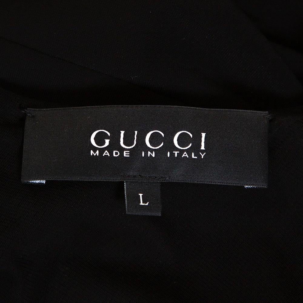 Gucci Black Stretch Knit Long Sleeve Peplum Dress L In Good Condition In Dubai, Al Qouz 2