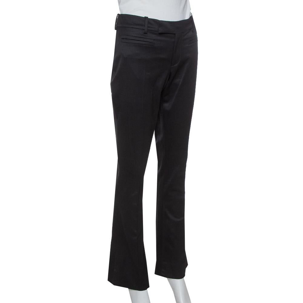 black stretch flared trousers