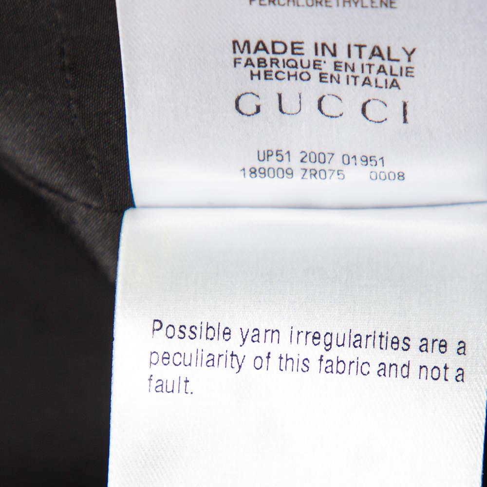 Women's Gucci Black Striped Wool & Linen V-Neck Belted Dress M For Sale