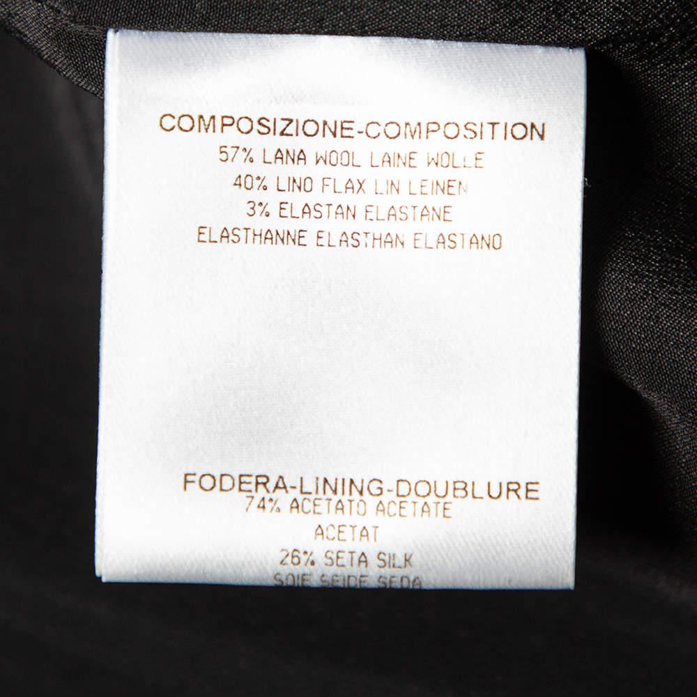 Gucci Black Striped Wool & Linen V-Neck Belted Dress M For Sale 2