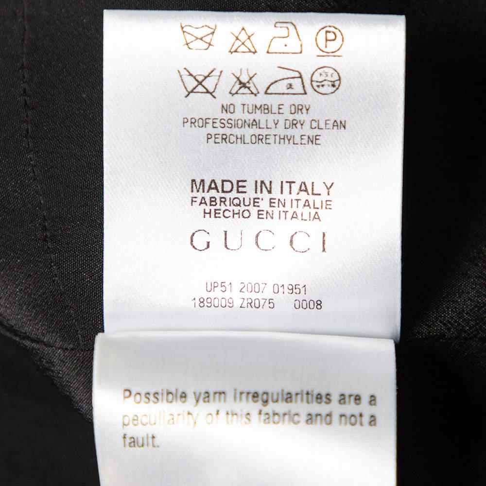 Gucci Black Striped Wool & Linen V-Neck Belted Dress M For Sale 3