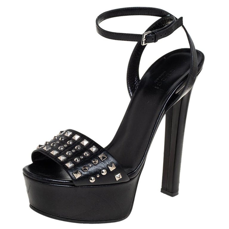 Gucci Black Studded Leather Leila Platform Ankle Strap Sandals Size 36 ...