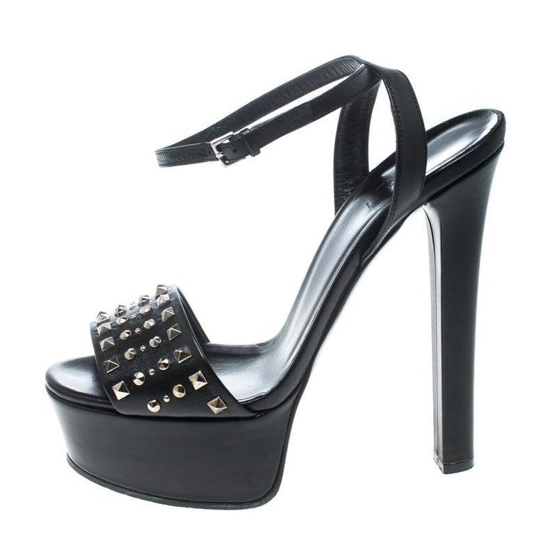 Gucci Black Studded Leather Leila Platform Sandals Size 38 For Sale at ...