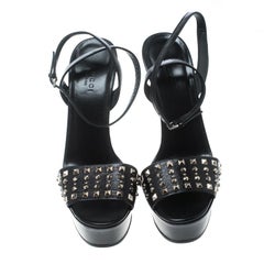 Gucci Black Studded Leather Leila Platform Sandals Size 38