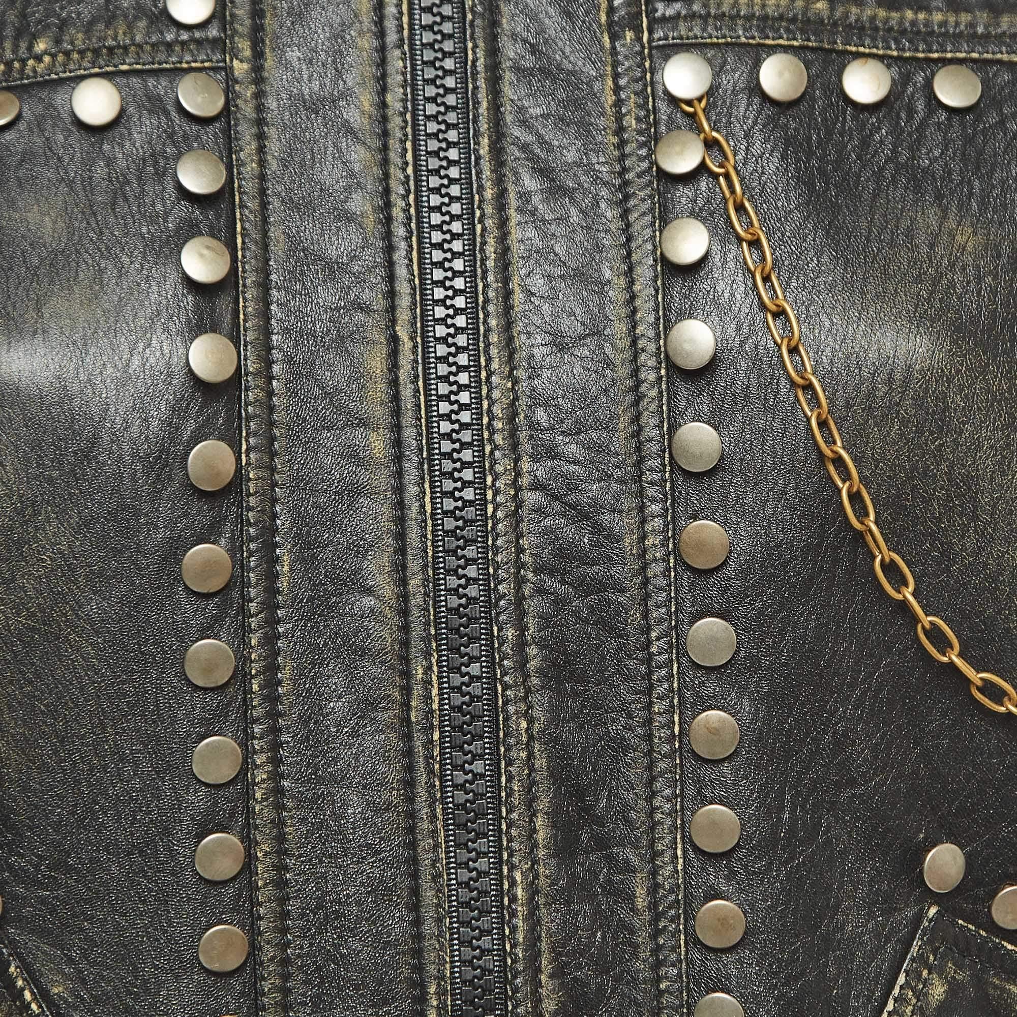 Women's Gucci Black Studded Vintage Style Leather Jacket M For Sale