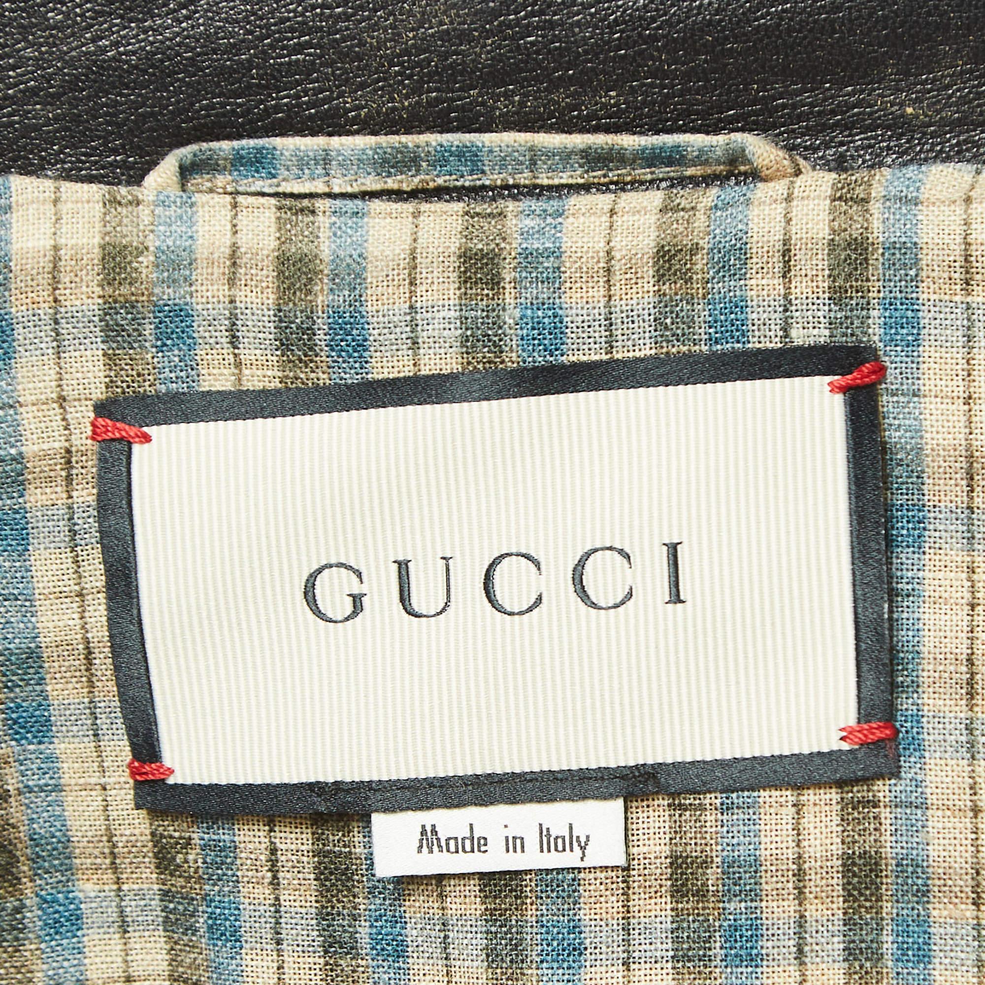 Gucci Black Studded Vintage Style Leather Jacket M For Sale 2