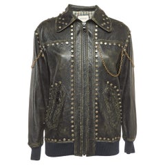 Gucci Black Studded Vintage Style Leather Jacket M