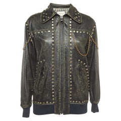 Gucci - Giacca in pelle nera con borchie stile vintage M.