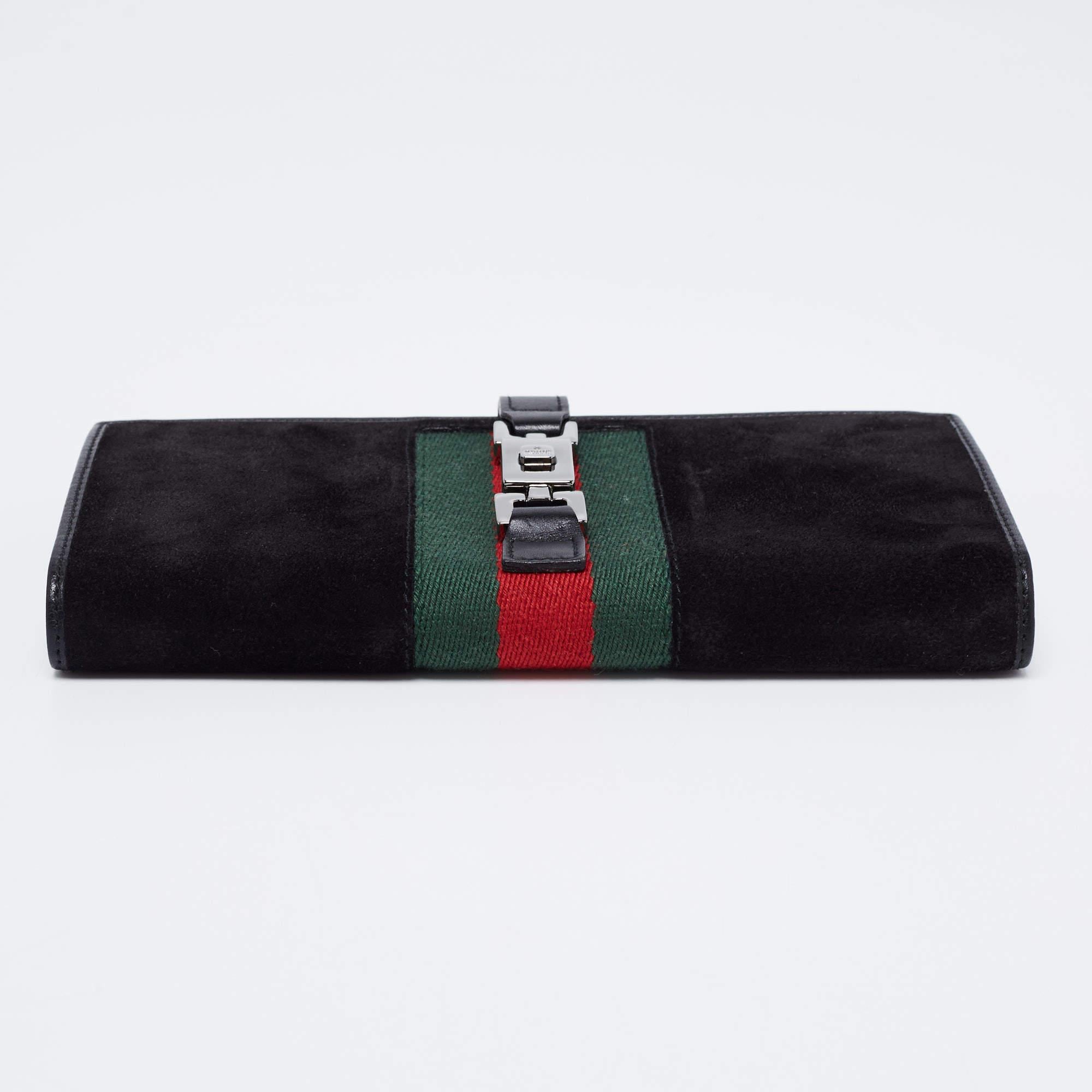Women's Gucci Black Suede And Canvas Web Wallet