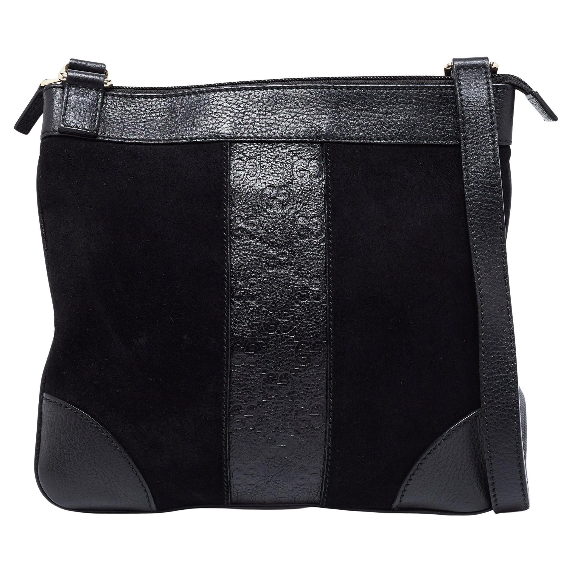 Gucci Black Suede and Guccissima Leather Messenger Bag For Sale at 1stDibs