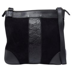 Gucci Black Suede and Guccissima Leather Messenger Bag