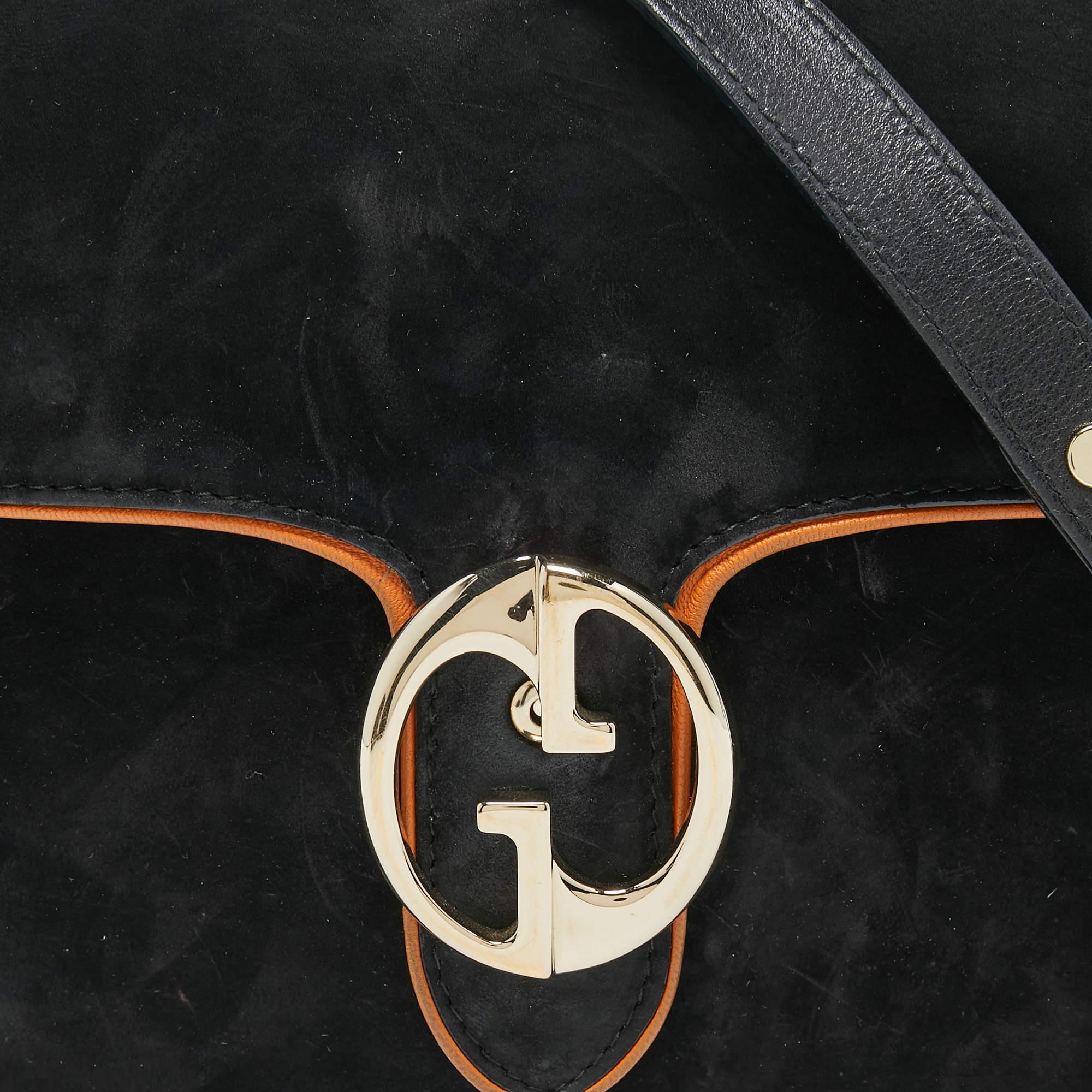 Gucci Black Suede and Leather 1973 Flap Shoulder Bag 7