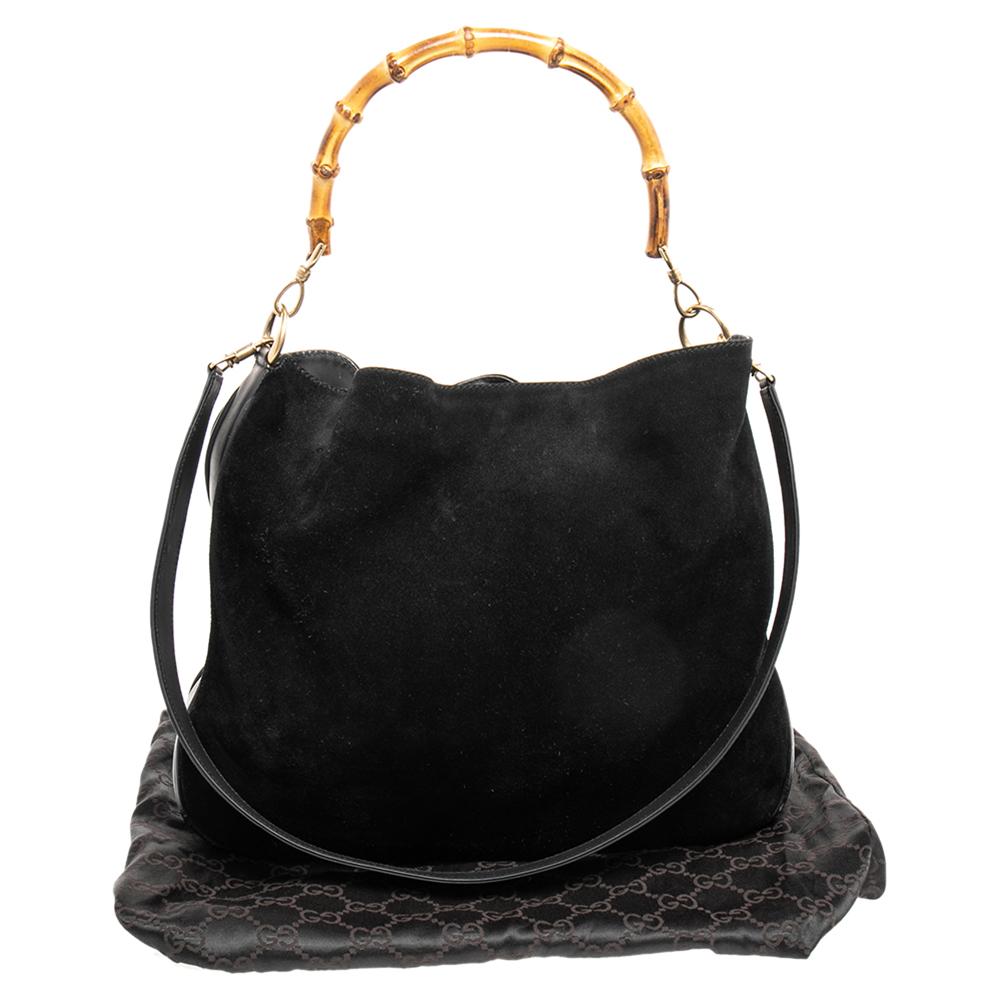 Gucci Hobo aus schwarzem Wildleder und Leder mit Bambusgriff 7