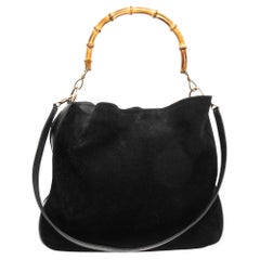 Gucci Black Suede And Leather Bamboo Handle Hobo