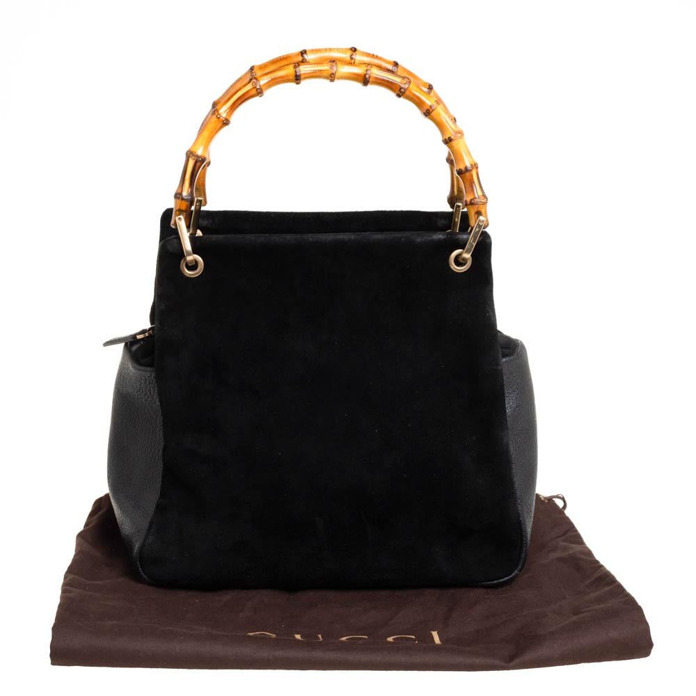 Gucci Black Suede And Leather Bamboo Tote 8