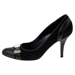 Gucci Black Suede and Leather Bow Cap Toe Pumps Size 36C