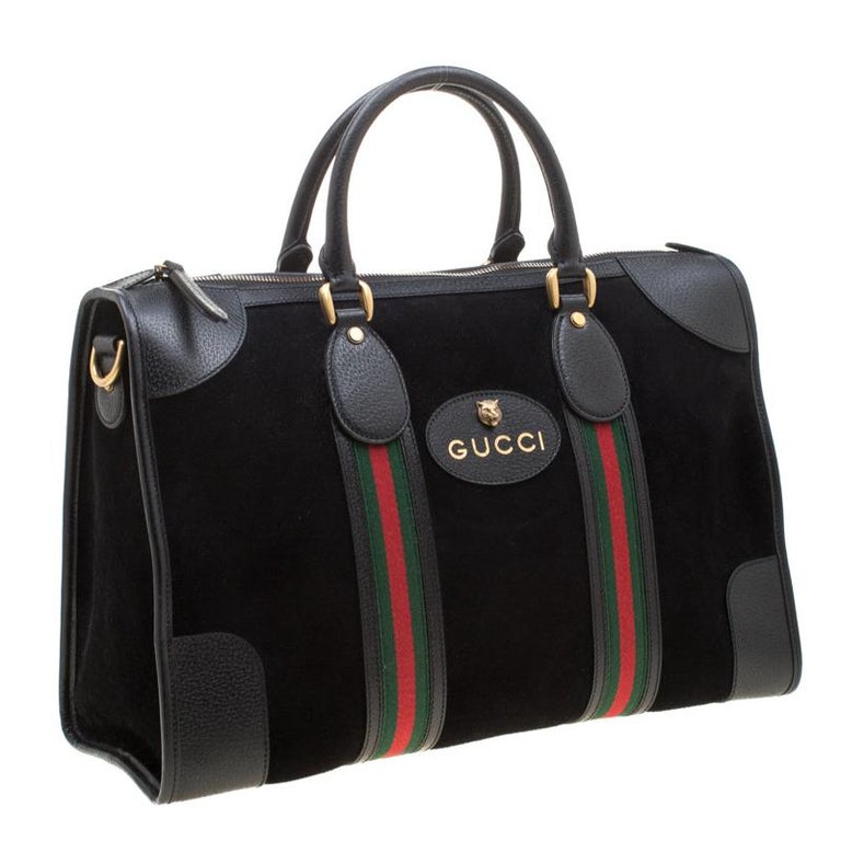 Gucci Black Suede and Leather Duffle Bag For Sale at 1stDibs