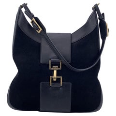 Gucci Black Suede and Leather Hobo Shoulder Bag