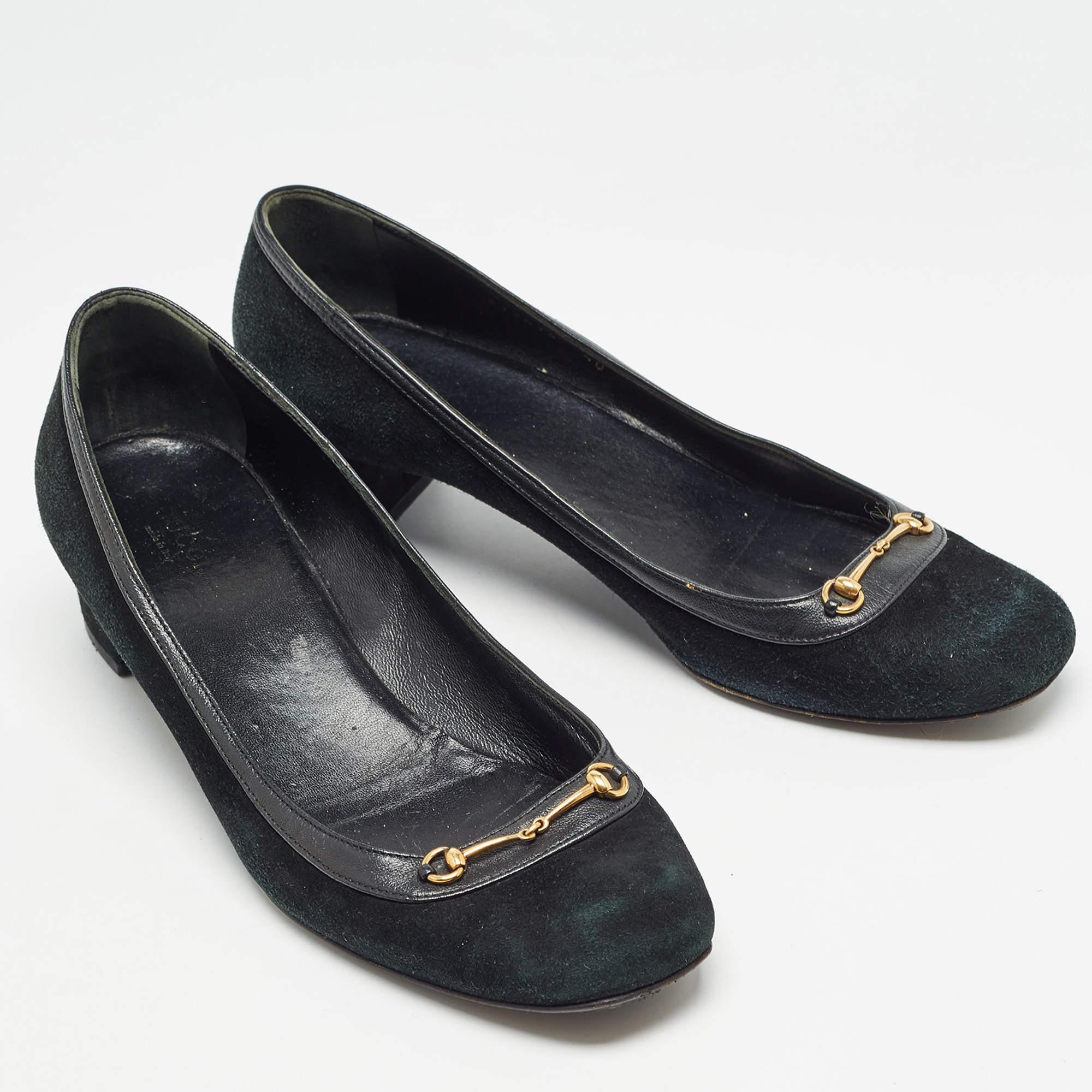 Women's Gucci Black Suede and Leather Horsebit Pumps Size 40