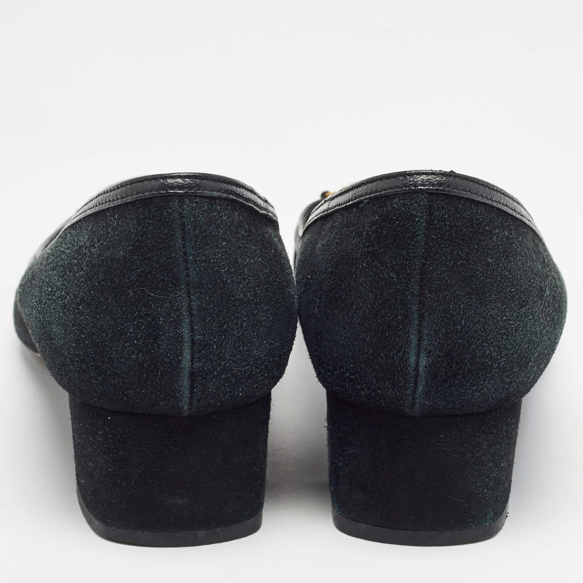 Gucci Black Suede and Leather Horsebit Pumps Size 40 1
