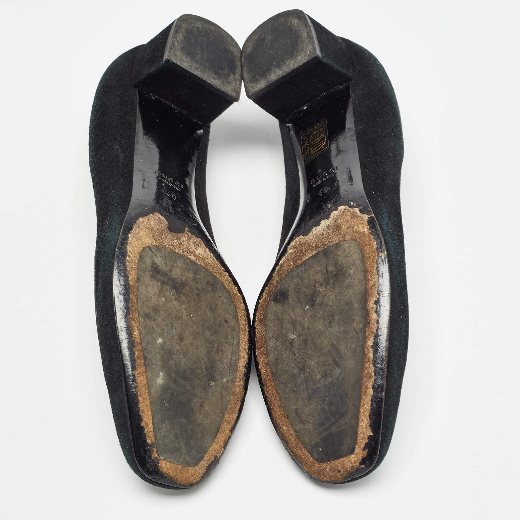 Gucci Black Suede and Leather Horsebit Pumps Size 40 2