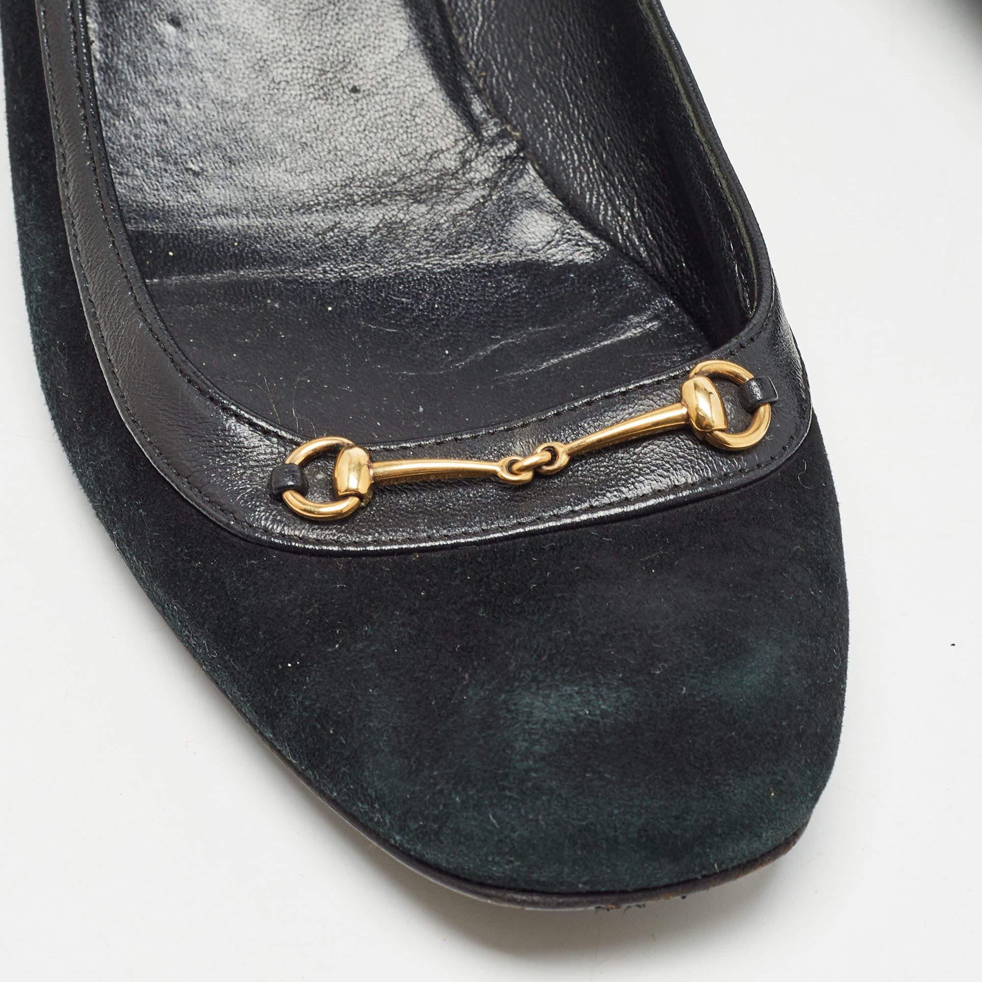 Gucci Black Suede and Leather Horsebit Pumps Size 40 3