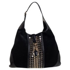 Gucci Black Suede And Leather Large Jackie O Bouvier Embellished Hobo