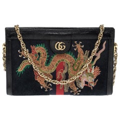 Gucci Black Suede and Leather Ophidia Dragon Bag