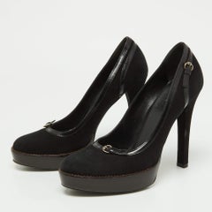 Gucci Black Suede and Leather Platform Pumps Size 38.5