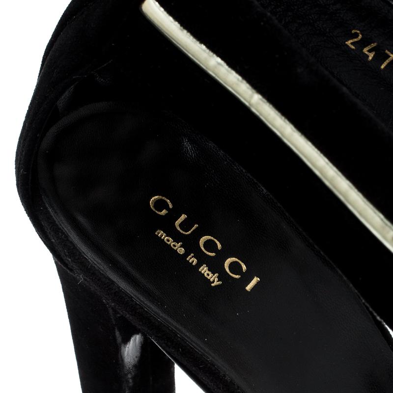 Gucci Black Suede And Leather T-Strap Platform Sandals Size 38.5 3