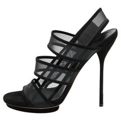 Gucci Black Suede and Mesh Betty Slingback Sandals Size 38.5