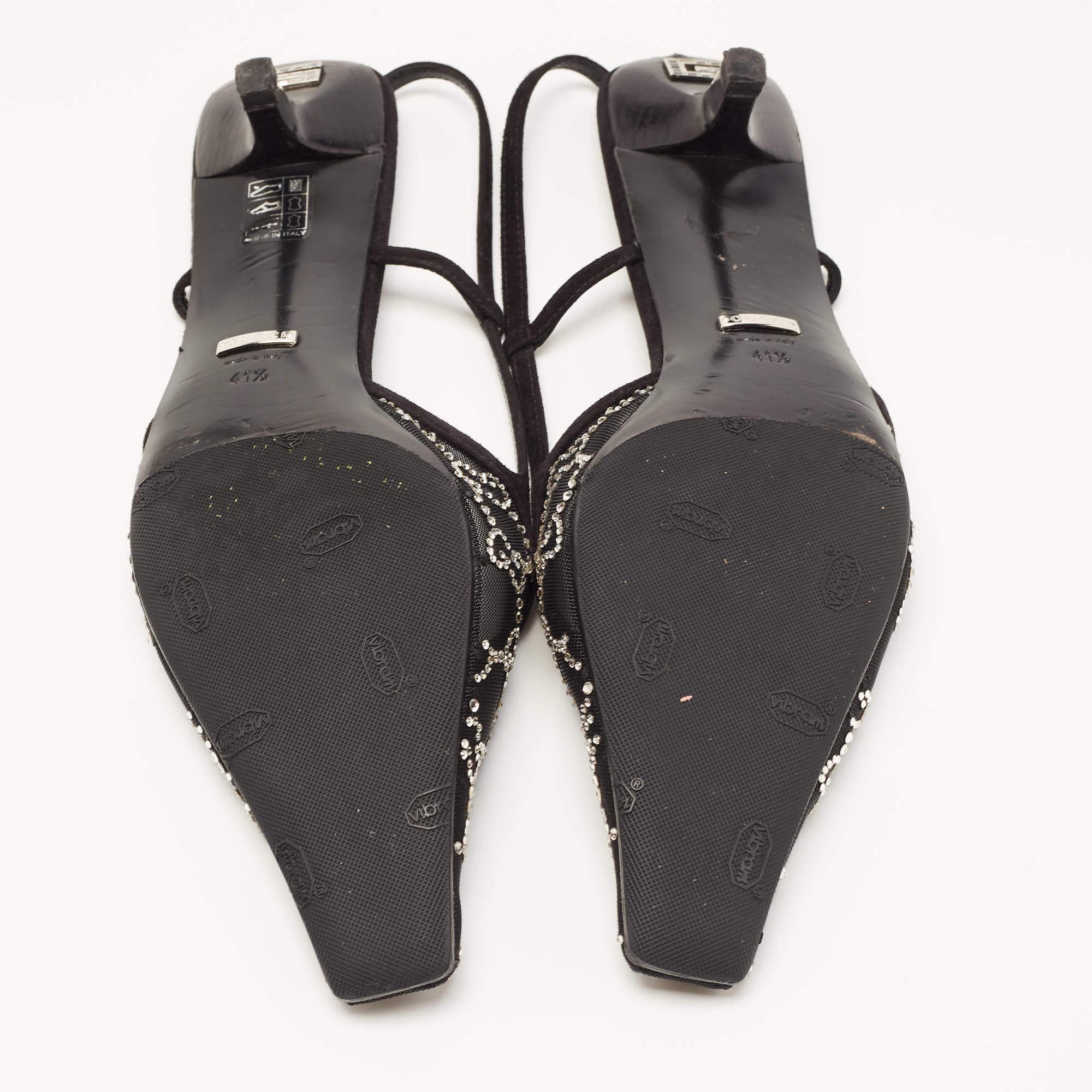 Gucci Black Suede and Mesh Crystal Embellished Slingback Sandals Size 41.5 1
