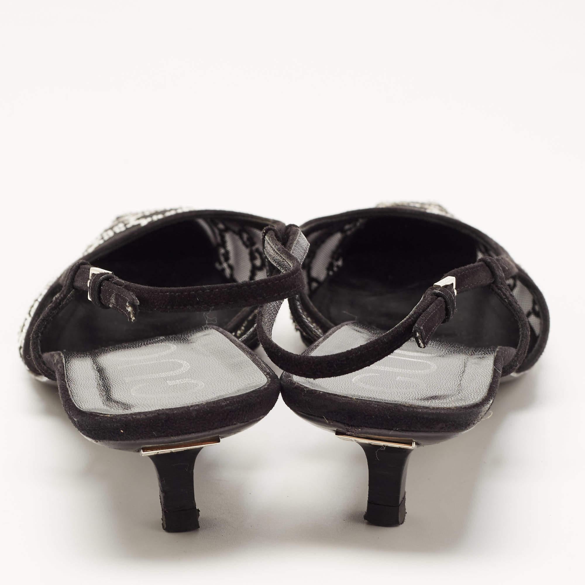 Gucci Black Suede and Mesh Crystal Embellished Slingback Sandals Size 41.5 2