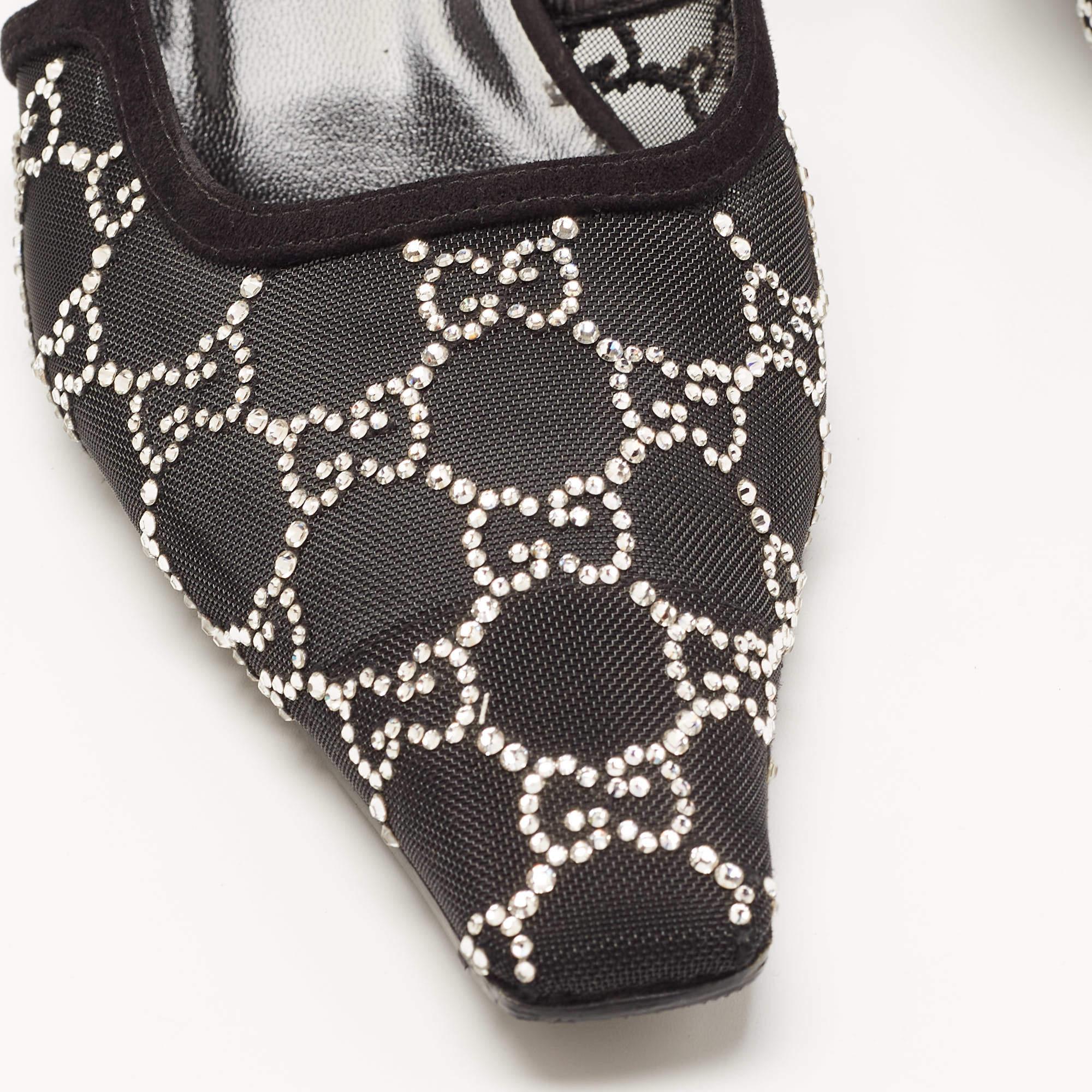 Gucci Black Suede and Mesh Crystal Embellished Slingback Sandals Size 41.5 3