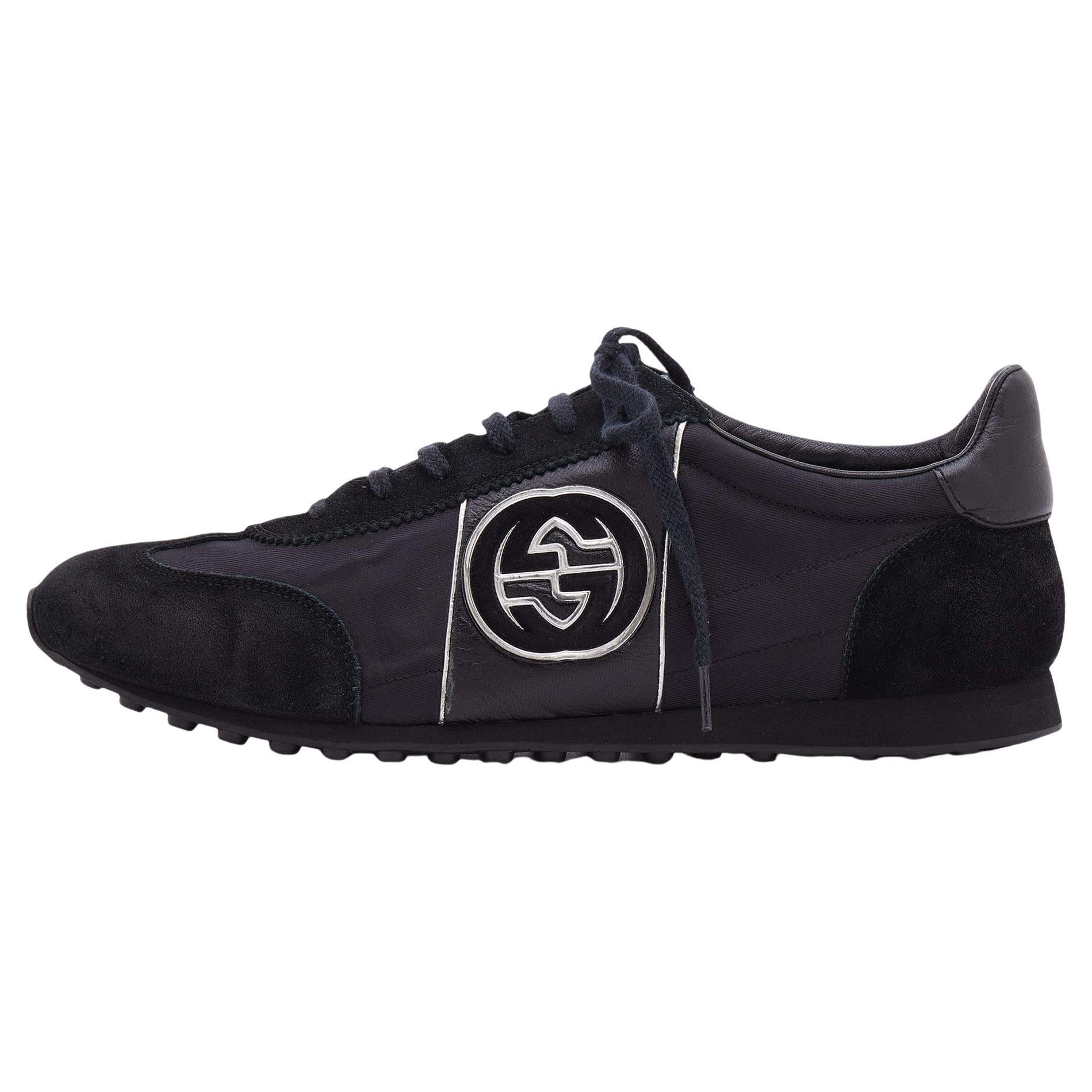 Gucci Black Suede And Nylon GG Low Top Sneakers Size 44.5 For Sale