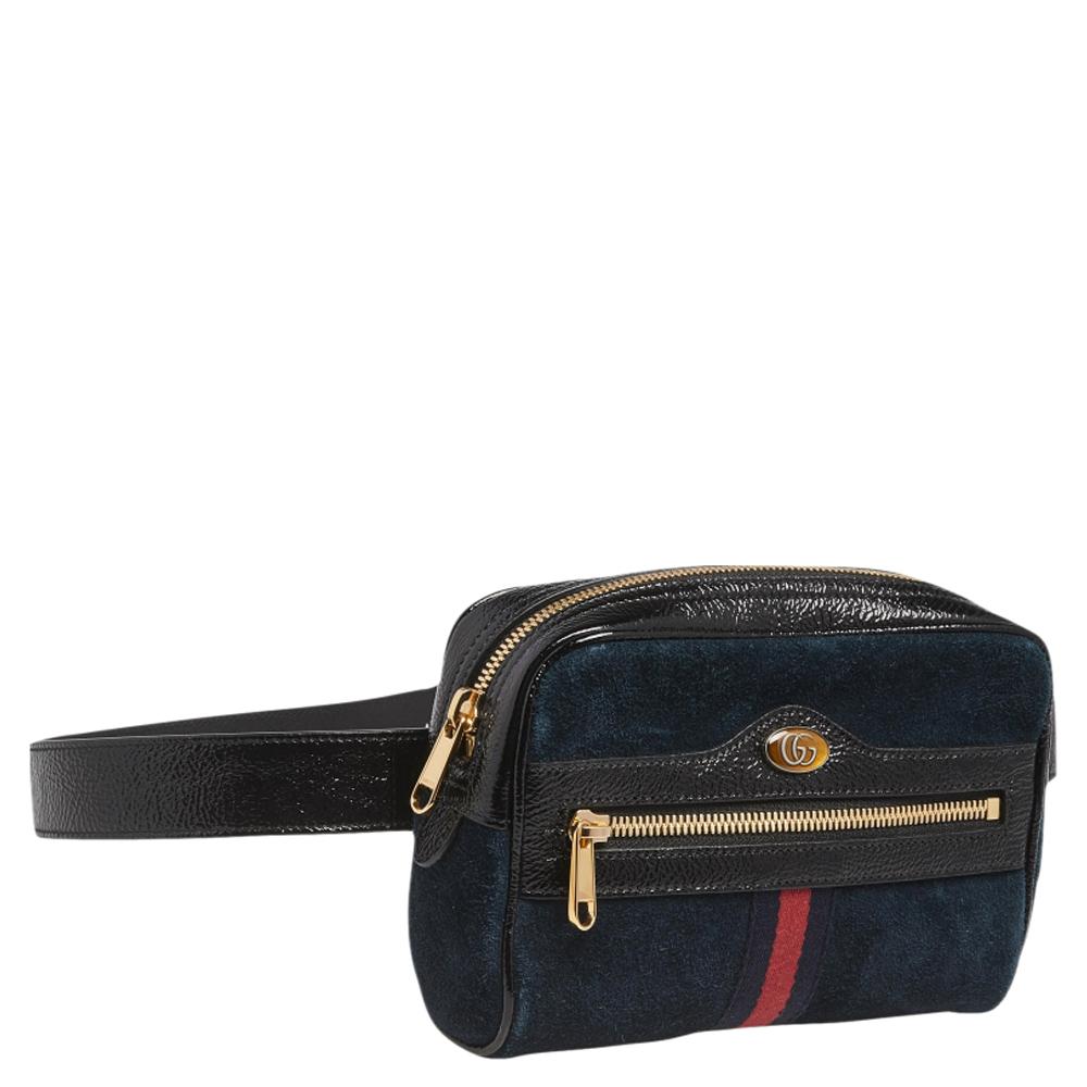 Gucci Black Suede and Patent Leather GG Ophidia Belt Bag In Good Condition In Dubai, Al Qouz 2