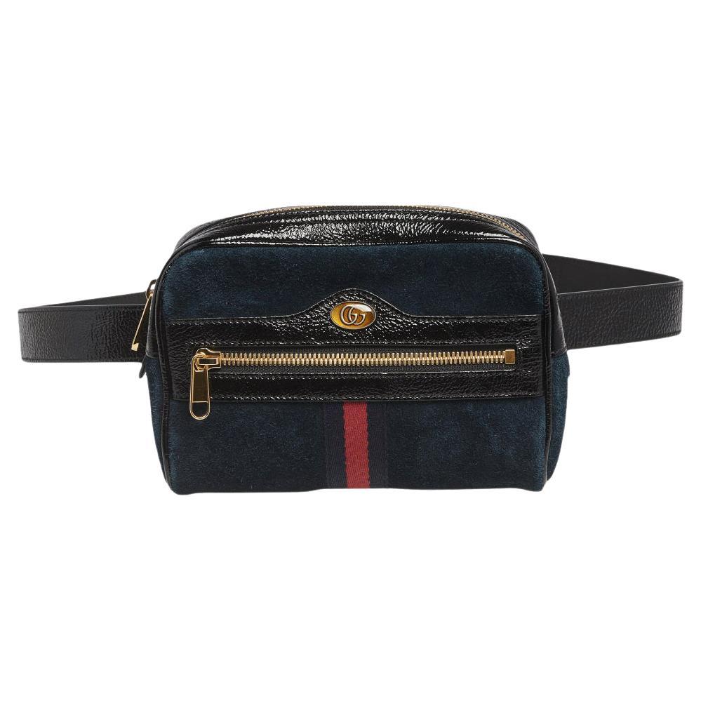 Gucci Black Suede and Patent Leather GG Ophidia Belt Bag For Sale at 1stDibs