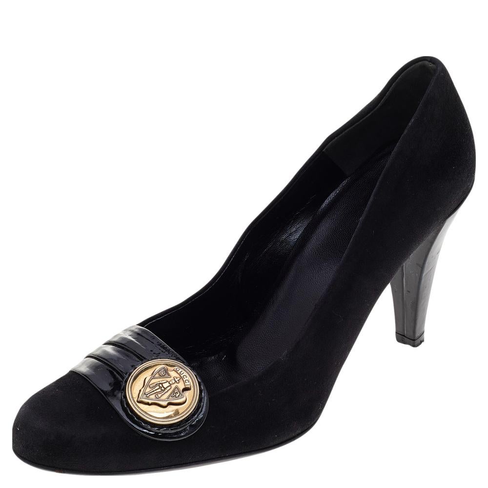 Women's Gucci Black Suede And Patent Leather Hysteria Pumps Size 39 For Sale