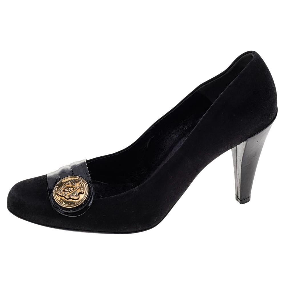 Gucci Black Suede And Patent Leather Hysteria Pumps Size 39 For Sale