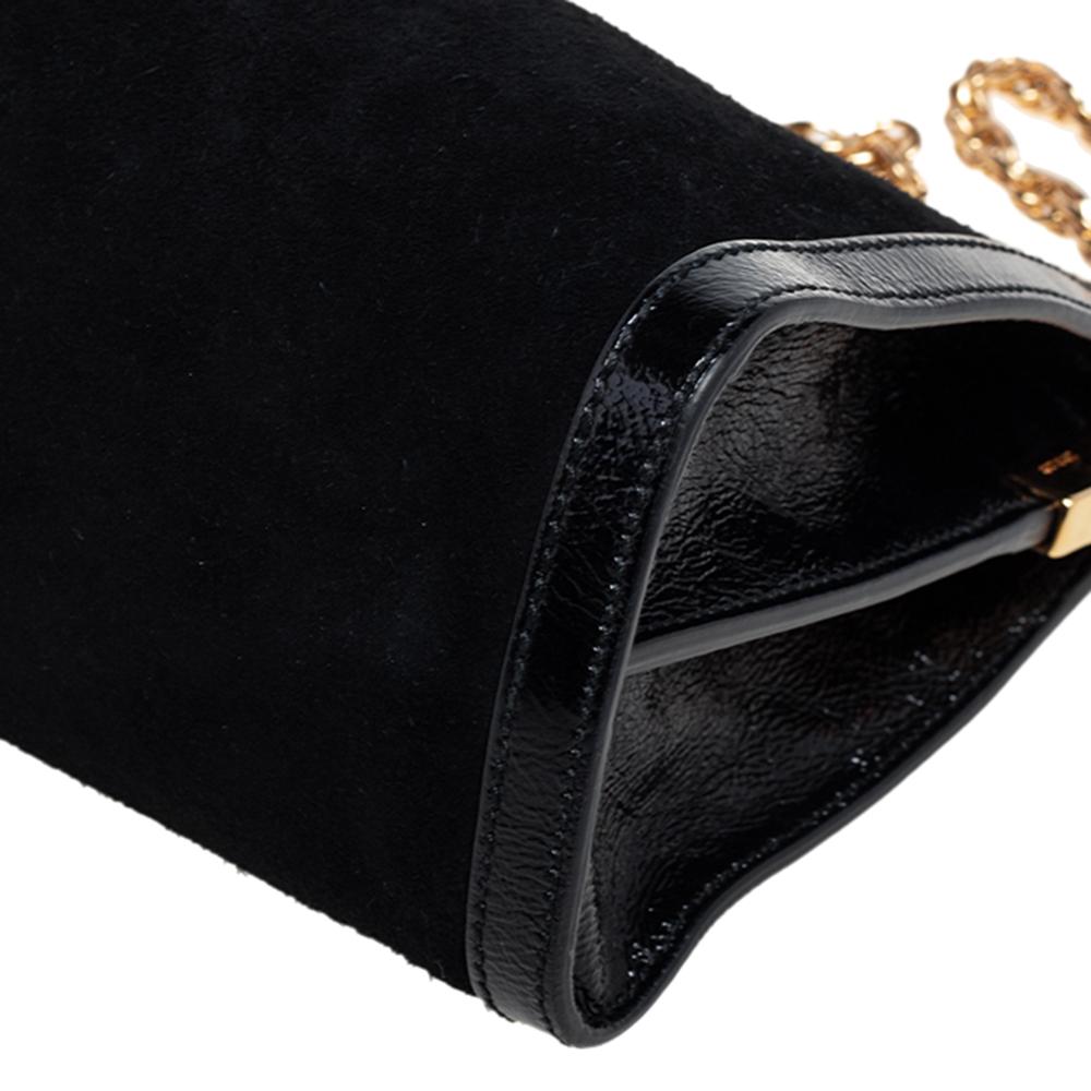 Gucci Black Suede and Patent Leather Medium Ophidia Chain Shoulder Bag 6