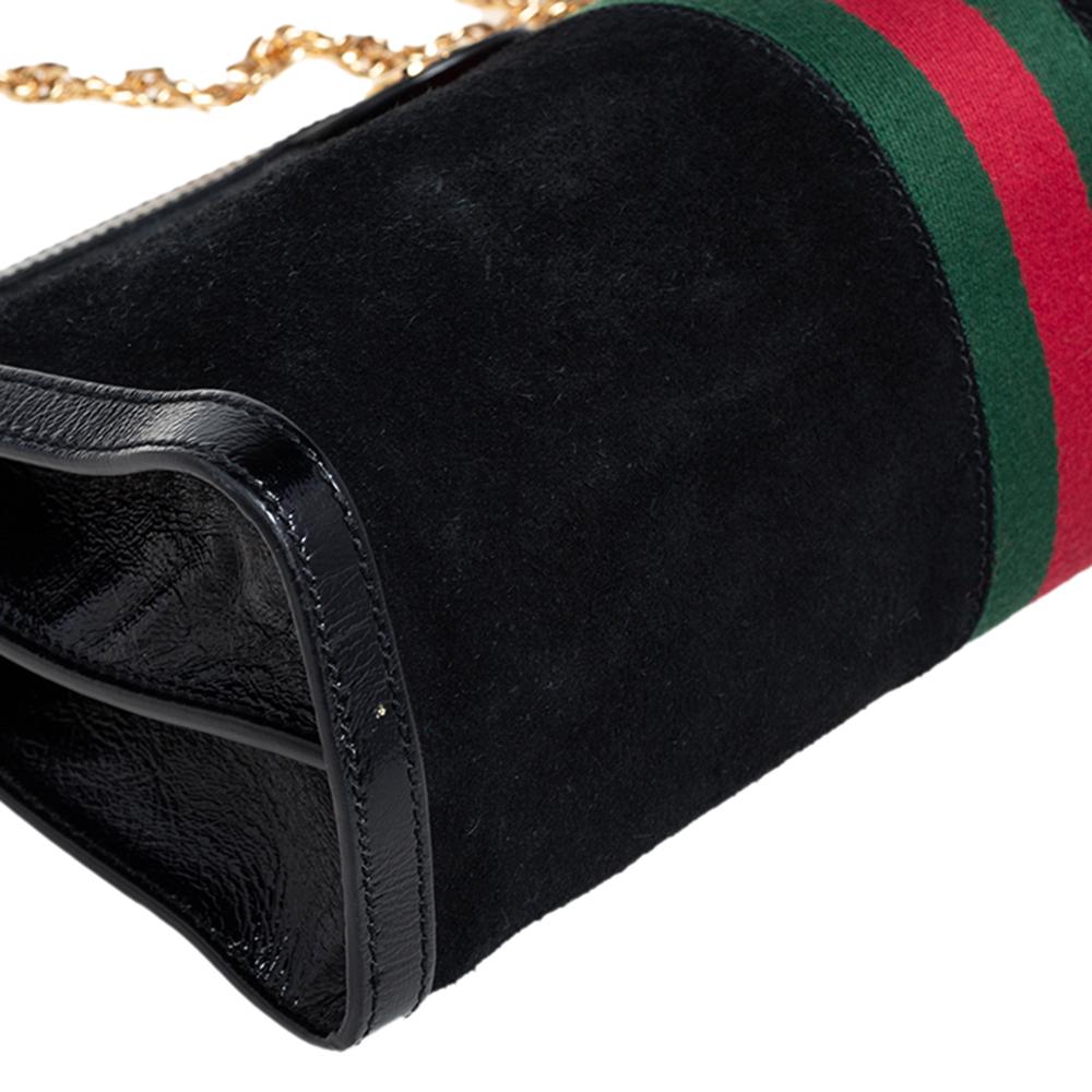 Gucci Black Suede and Patent Leather Medium Ophidia Chain Shoulder Bag 7
