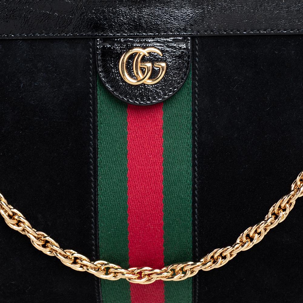 Gucci Black Suede and Patent Leather Medium Ophidia Chain Shoulder Bag 8