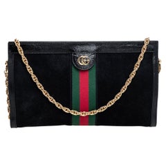Gucci Black Suede and Patent Leather Medium Ophidia Chain Shoulder Bag