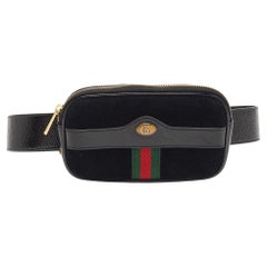 Used Gucci Black Suede And Patent Leather Ophidia Belt Bag