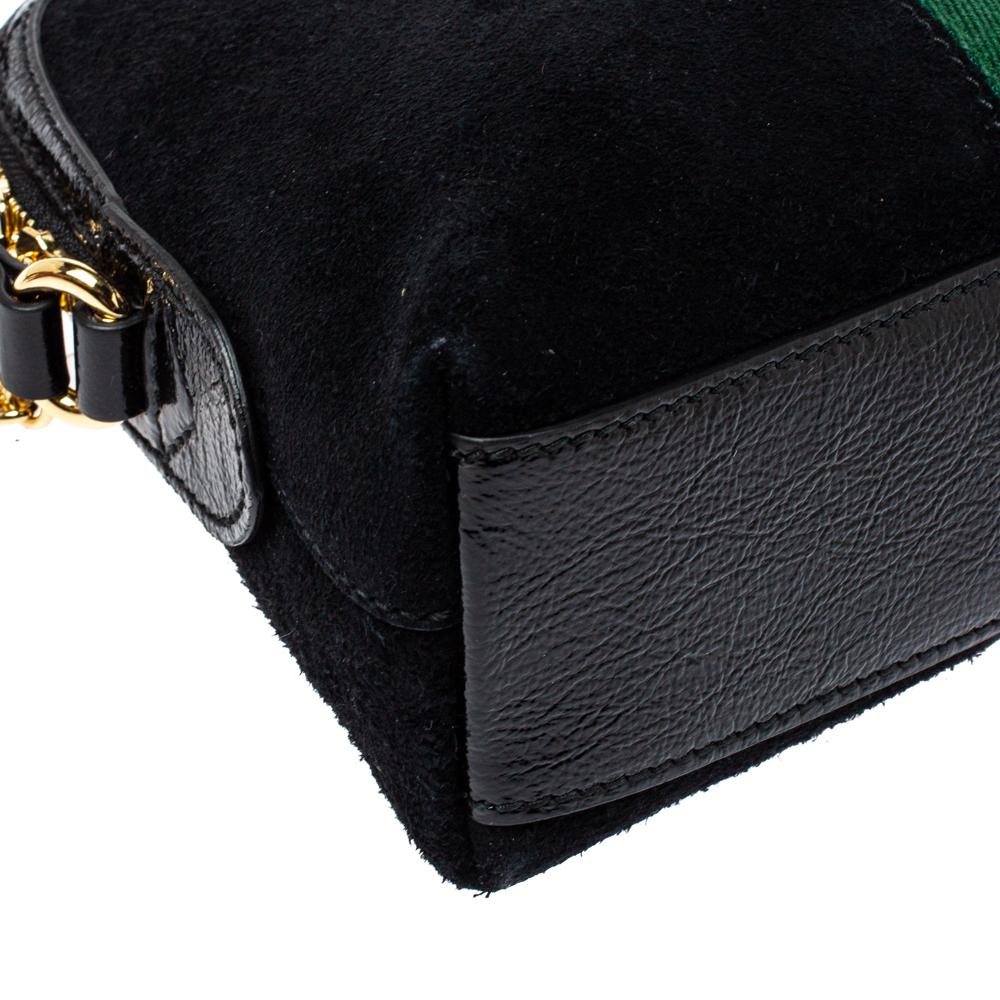 Gucci Black Suede and Patent Leather Ophidia Crossbody Bag In New Condition In Dubai, Al Qouz 2