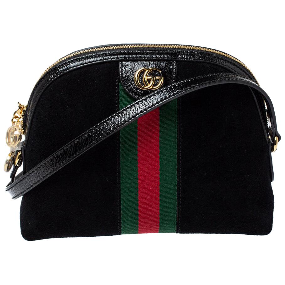 Gucci Black Suede and Patent Leather Ophidia Crossbody Bag
