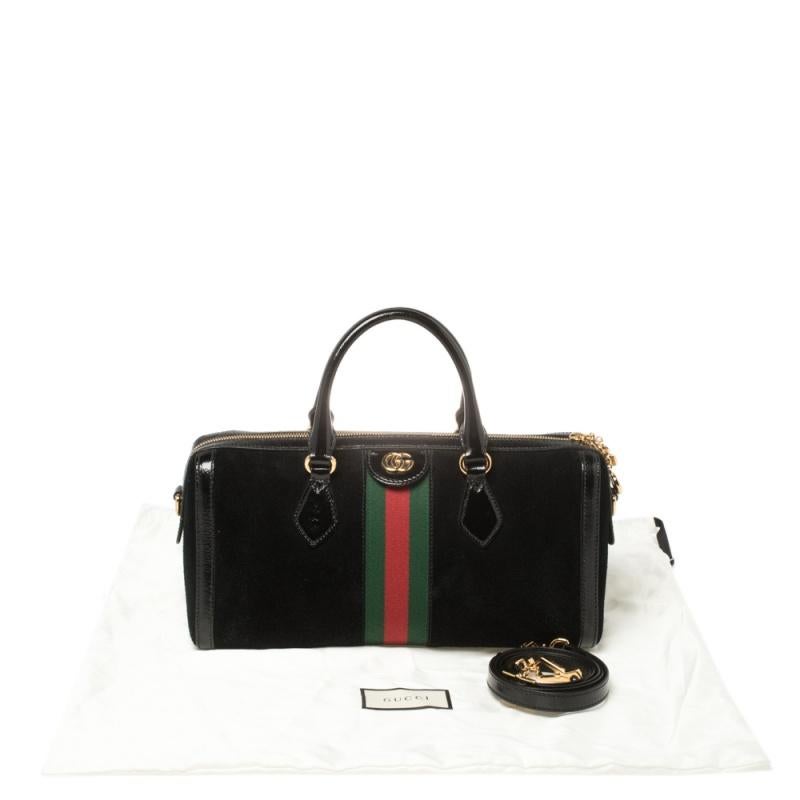Gucci Black Suede and Patent Leather Ophidia Satchel 5