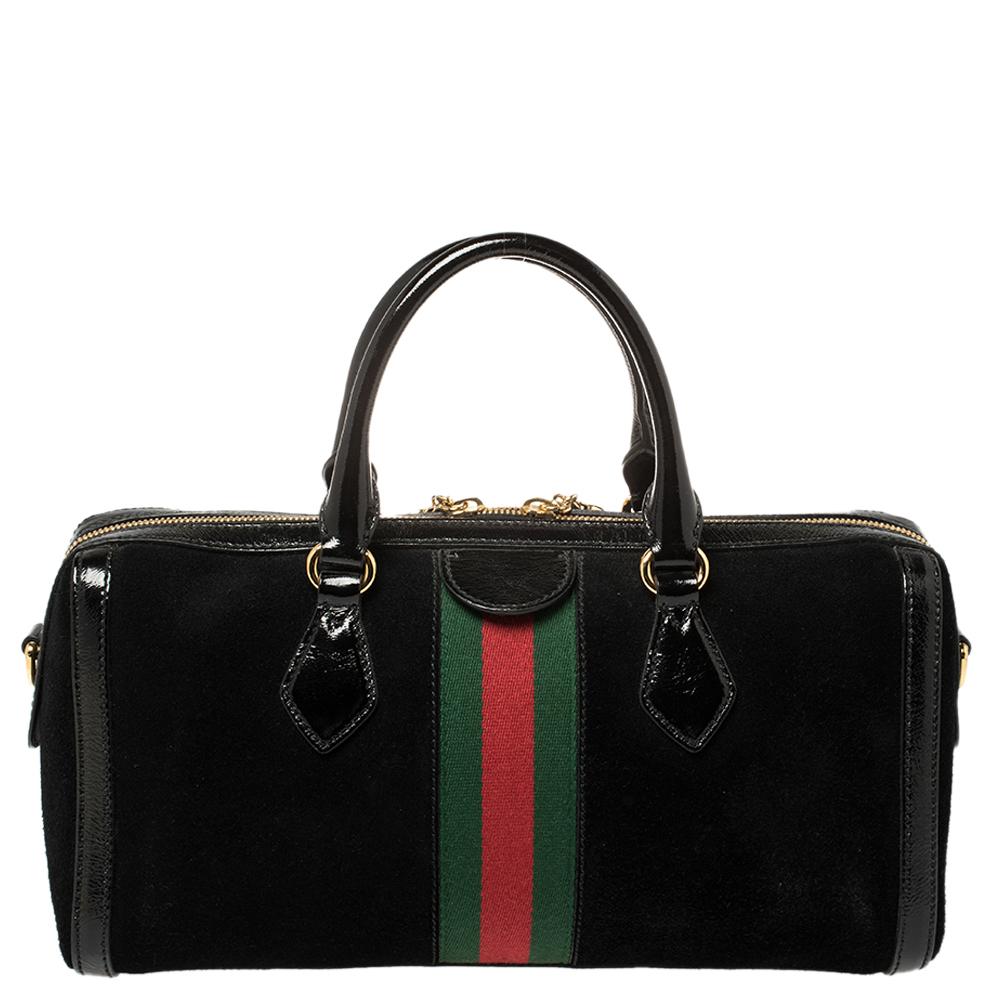 Gucci Black Suede and Patent Leather Ophidia Satchel For Sale at ...