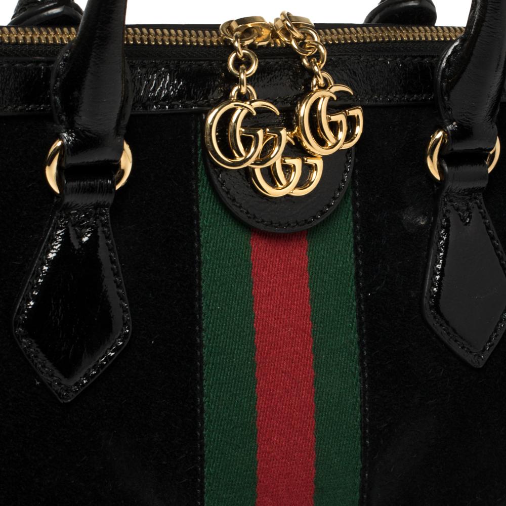 Gucci Black Suede and Patent Leather Ophidia Satchel 3