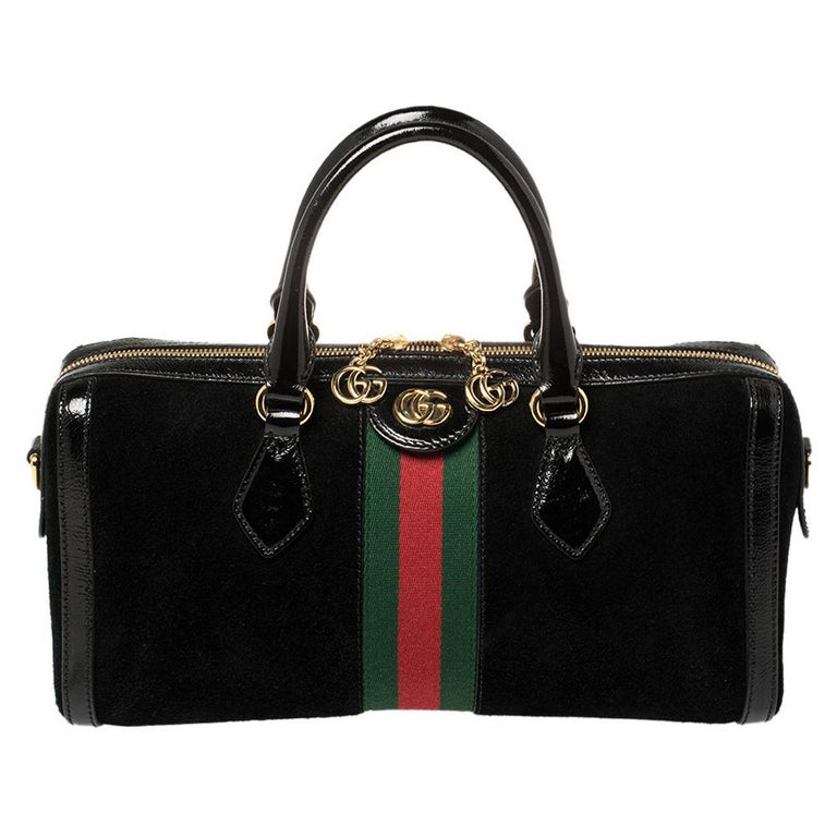 Gucci Black Suede and Patent Leather Ophidia Satchel For Sale at 1stDibs